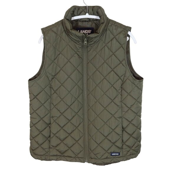 LANDS END Olive Green Quilted Mid Weight Vest Size L 14/16 Classic Preppy - Picture 1 of 7